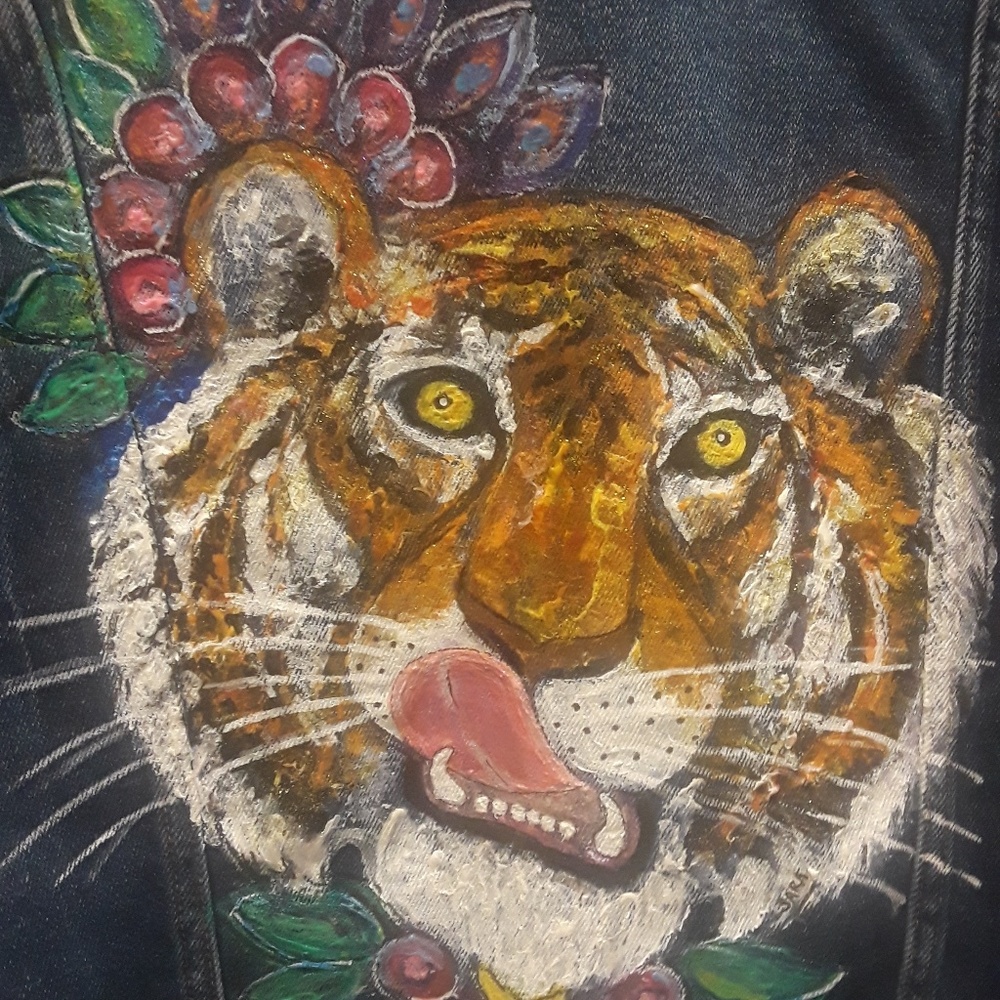 Handpainted tiger women's denim jacket